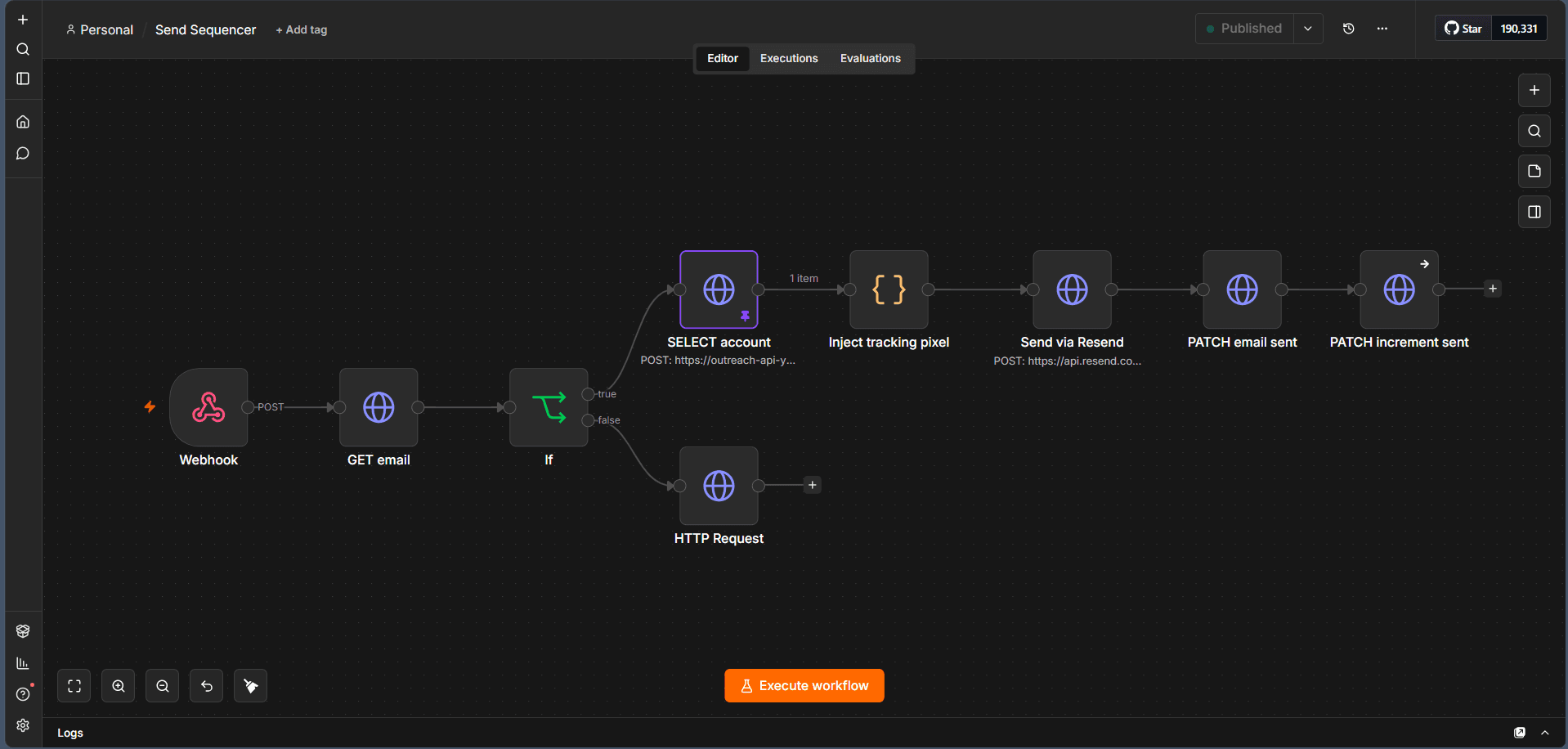 Send Sequencer — warmup-aware account picker, pixel injection, Resend dispatch, idempotent state update